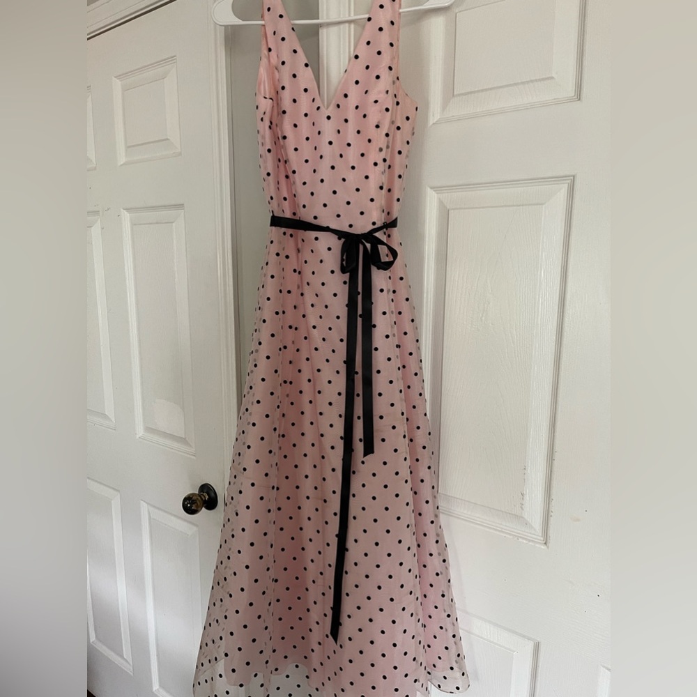 Gorgeous chiffon dress. Pink with black polka dots.